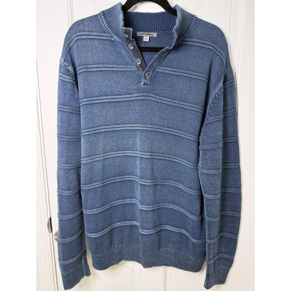 Johnston & Murphy Other - Johnston & Murphy Men’s Faded Blue Indigo Cotton Striped Sweater Size Large